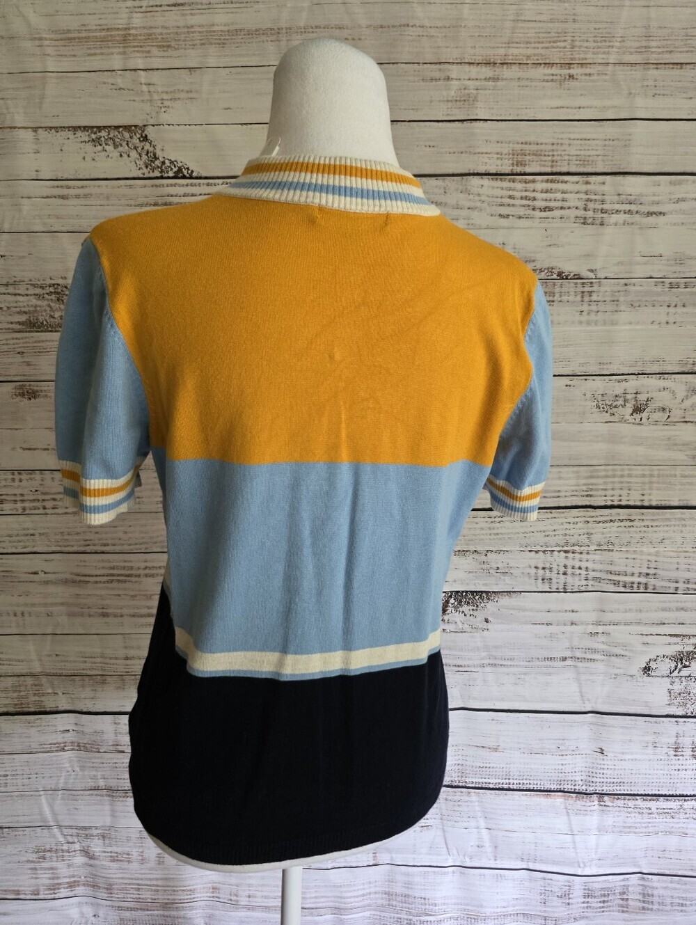 525 America Colorblock Short Zip Knit Top Yellow, Light Blue & Navy Size Medium - Picture 5 of 7